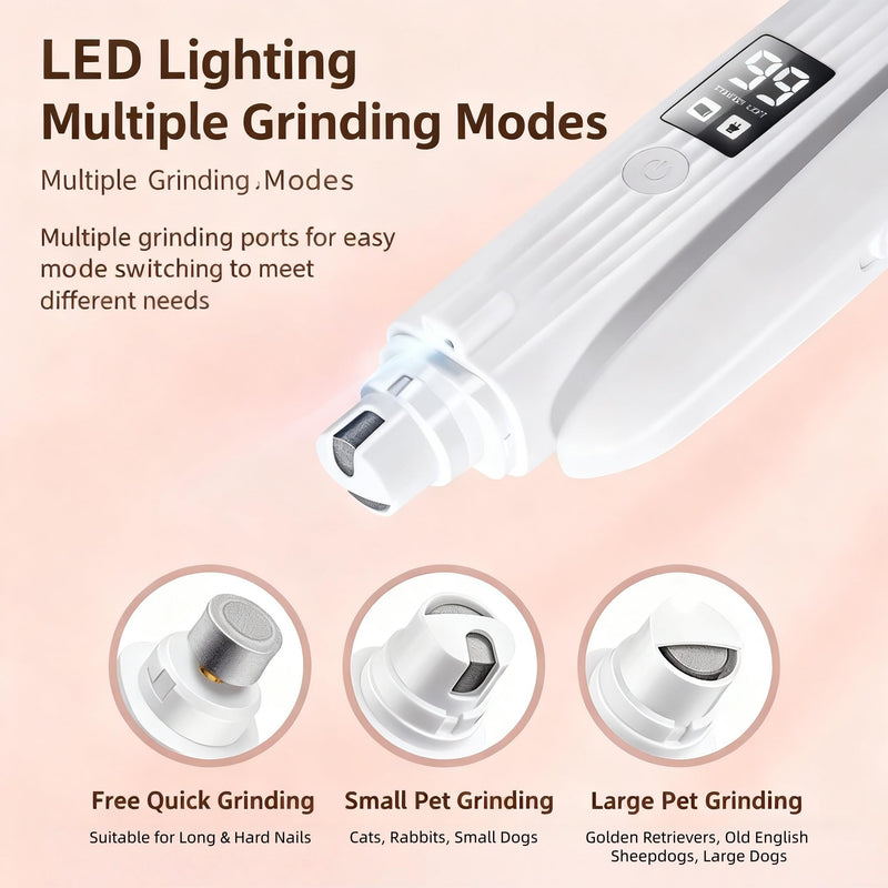 2-in-1 Dog Nail Clippers & Cat Nail Clipper with 2 LED Lights, USB Rechargeable with Smart Power Display, Low Noise Grooming Tool for Small, Medium, and Large Dog & Cat Nail Trimmer(White)