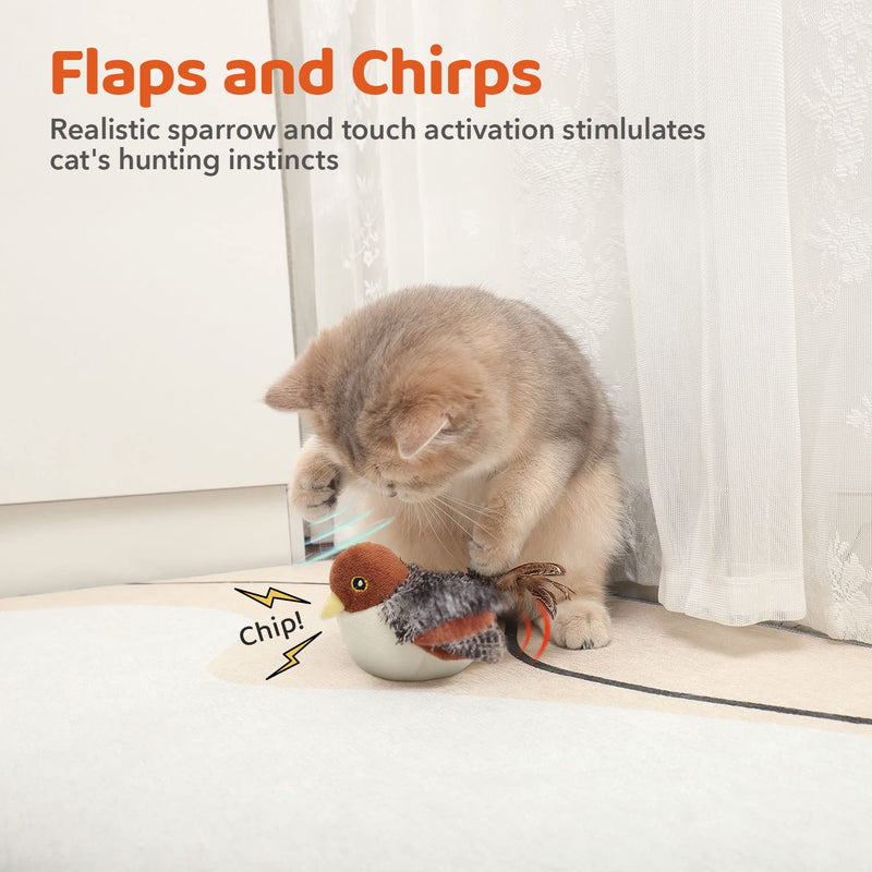 Potaroma Cat Toys Rechargeable Flapping Bird Sparrow, Lifelike Chirp Tweet, Touch Activated Kitten Toy Interactive Cat Exercise Toys for All Breeds Cat Kicker Catnip Toys 4.0 Inches - PawsPlanet Australia