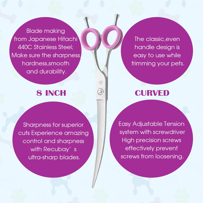 Dog Grooming Scissors, 8.0" Shears, Curved Scissors for Pet Hair Trimming. Matte Deluxe Dog Shears 8 Inch Curved - PawsPlanet Australia