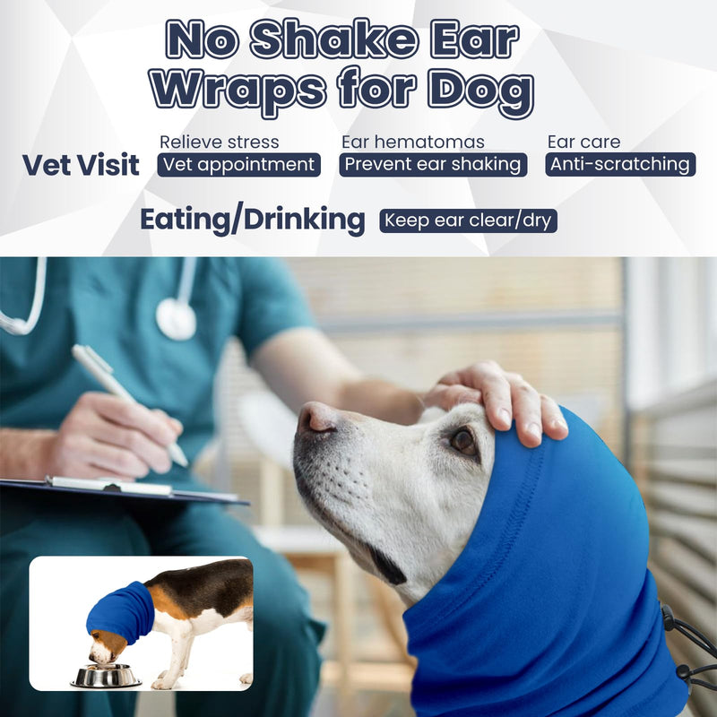 Nanaki Dog Ear Wrap Hematoma-No Shake Ear Wraps for Dogs, 3rd Gen Calming Hoodie, Adjustable Anti-Slip Head Covers Muffs Noise Protection,Fireworks Grooming, Christmas, New Year L(Head Girth:16"-27") Blue