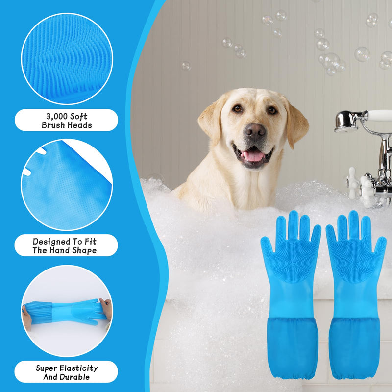 Dog Washing Gloves- Silicone Bathing Gloves for Dogs and Cats - Gloves with Extended Length Enhanced Five Finger Design for Gentle Massaging, Shedding & Cleaning - Comfortable for Pets(Blue) - PawsPlanet Australia