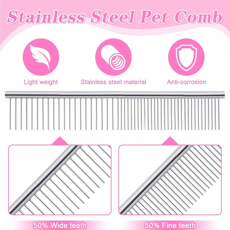 Pets Grooming Metal Comb Kit for Small Dogs Cats Puppies for Tear Stain Remover, 2-in-1 with Round Teeth to Remove Knots Crust Mucus