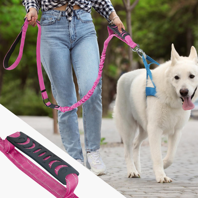 Tactical Dog Leash Heavy Duty, 4-6FT Shock Absorbing Bungee Dog Leash, Reflective Military Strong No Pull Dog Leash with 2 Padded Handle and Car Seatbelt for Medium Large Dogs, Pink - PawsPlanet Australia