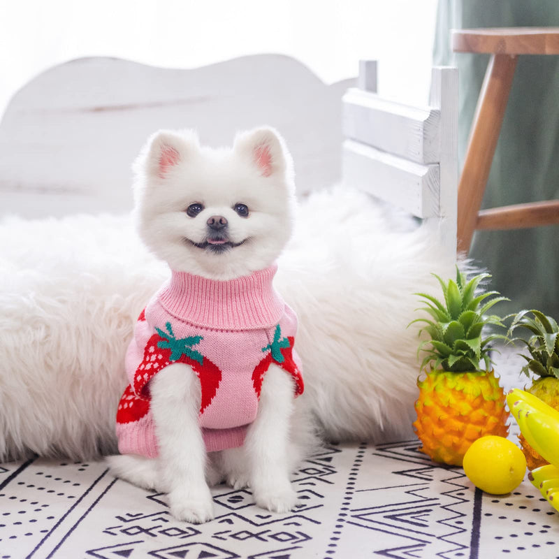 SCIROKKO Dog Sweaters for Small Dogs - Cute Girl Dog Clothes Knitwear Warm Puppy Winter Sweater, Pink Strawberry S/M (Chest 20", Back 16") - PawsPlanet Australia
