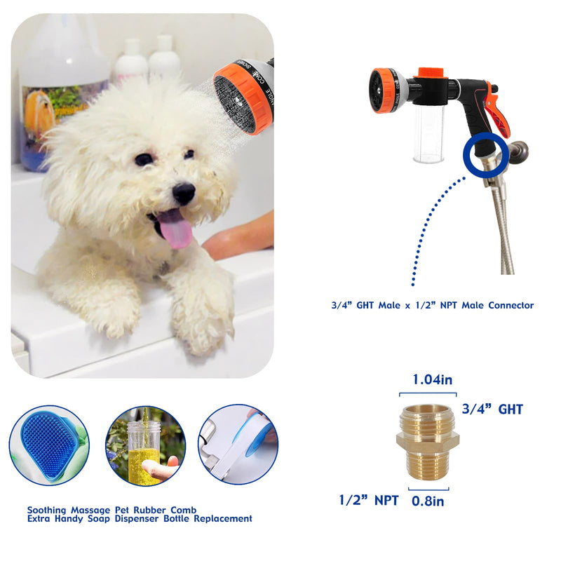 Pet Dog Wash Sprayer Shampoo & Soap Dispenser, Hose Nozzle for Indoor/Outdoor Use with 3/4' GHT Male x 1/2' NPT Male Connector, Dog Wash Hose Attachment for Pet Bathing, Watering, Car Washing 5 - PawsPlanet Australia