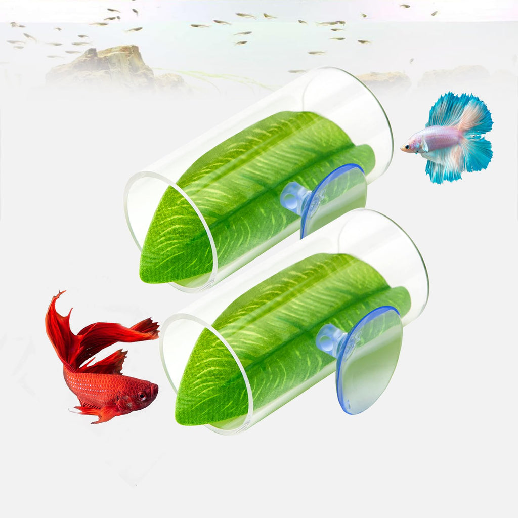 2 Pack Betta Fish Acrylic Tube Tunnel,Betta Fish Leaf Pad Simulating The Natural Habitat for Betta Spawning Grounds Breeding Resting Bed，Betta Toys Shelter Hideaway 2