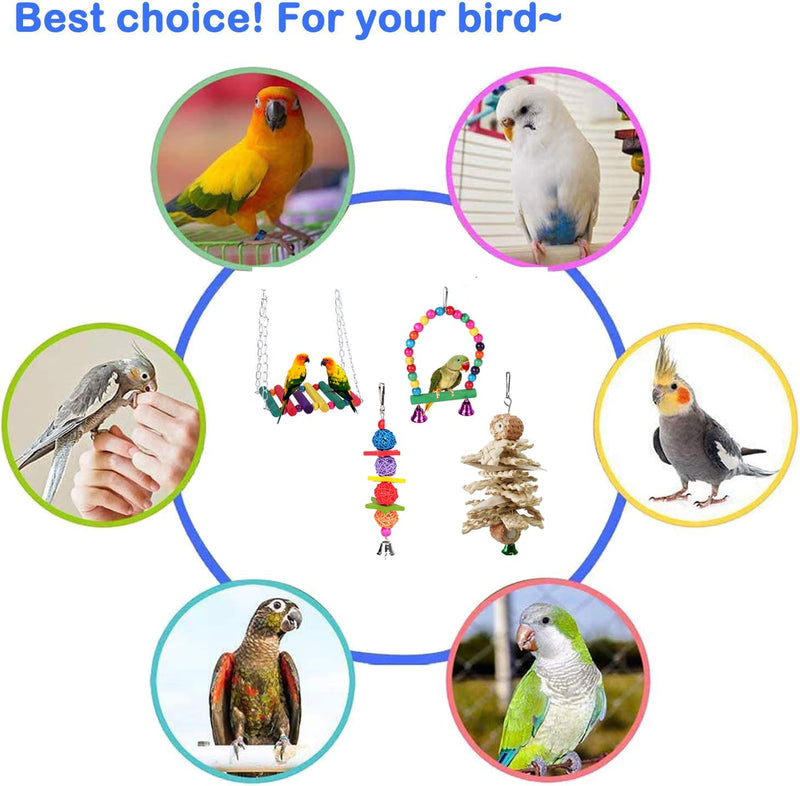 Bird Toys, Hanging Standing Hammock Swing Climbing Ladder Perch Bird Cage Toys for Cockatiel Budgerigar Conure Mynah Love Birds Finches