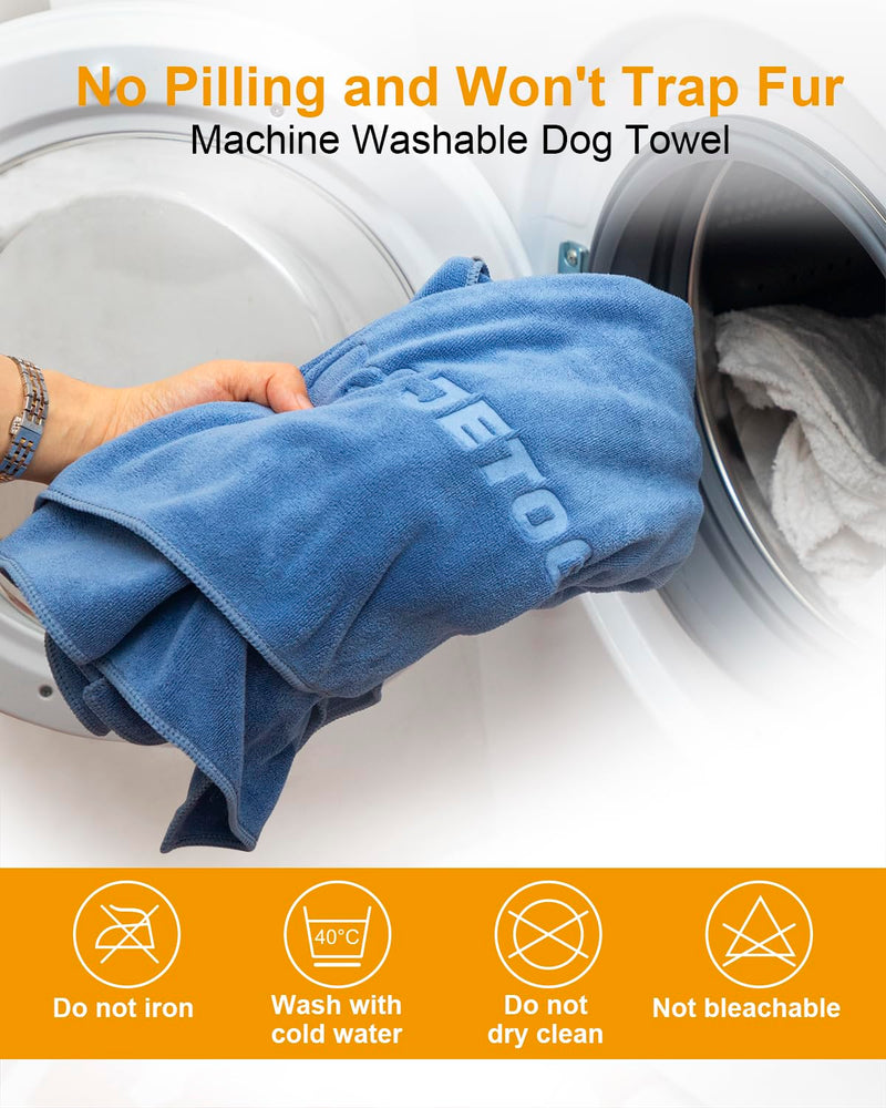 2-PCS Fast Drying Dog Towels - 56 x 28 Inch Ultra Soft & Absorbent Large Dog Towel with 30 x 14 Inch Daily Use Paw Towel - 100% Microfiber Pet Bath Grooming Towels for Dogs Cats, Blue XL:56x28 Inch + S:30x14 Inch - PawsPlanet Australia