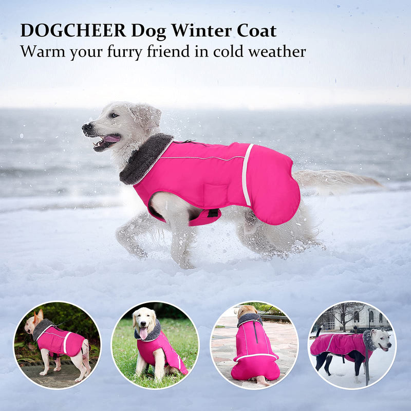 Dogcheer Warm Dog Coat, Fleece Collar Winter Dog Clothes, Reflective Pet Jacket Apparel for Cold Weather, Waterproof Windproof Puppy Snowsuit Vest for Small Medium Large Dogs L(Chest Girth 19.49"-29.3") Pink