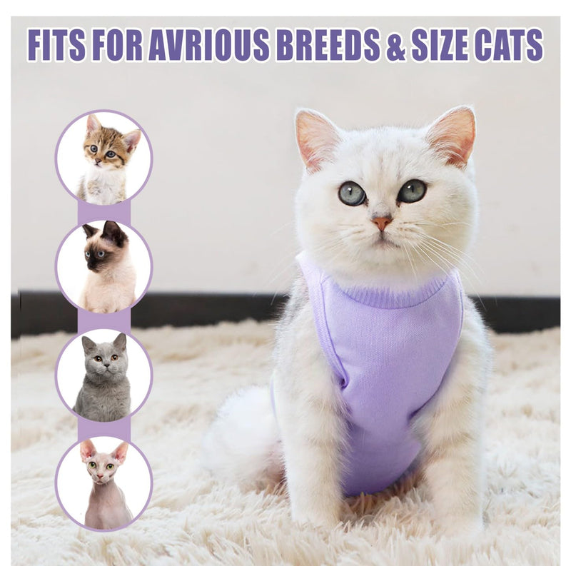 Idepet Cat Surgery Recovery Suit Kitten Onesie for Cats After Surgery Female Breathable Suitical Kitty Surgical Spay Suit for Abdominal Wound Skin Diseases E-Collar Alternative Wear (Purple, S) Small Purple - PawsPlanet Australia