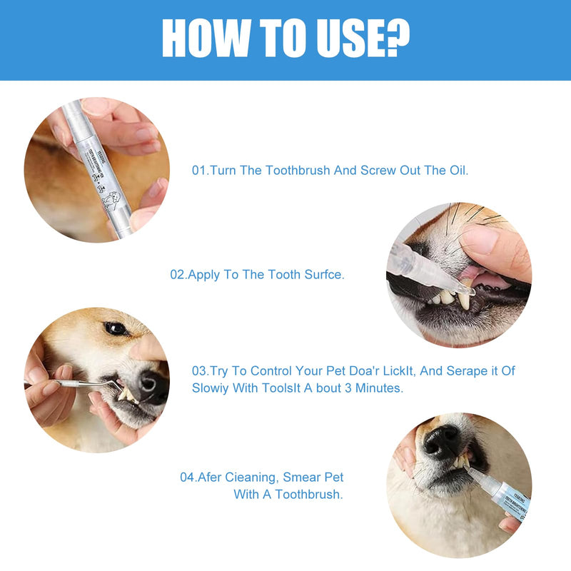 Pet Toothbrush Pen Pet Oral Repair Gel Pen for Dogs Tartar Remover Dog Suitable Improvement of Bad Breath and for Removing Tartar in Pets Pack of 4