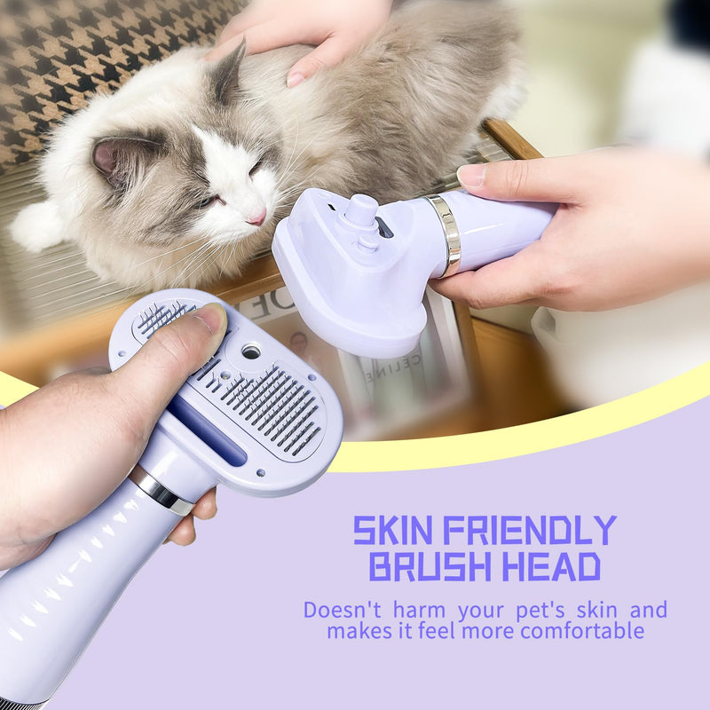 Spray Cat Brush for Shedding Pet Hair Dryer with Slicker Brush - Home Grooming Furry Portable Drying Blower for Short Straight Hair Cat - 3 in 1 Cleaning Brush for Cats and Dogs (PURPLE) PURPLE - PawsPlanet Australia