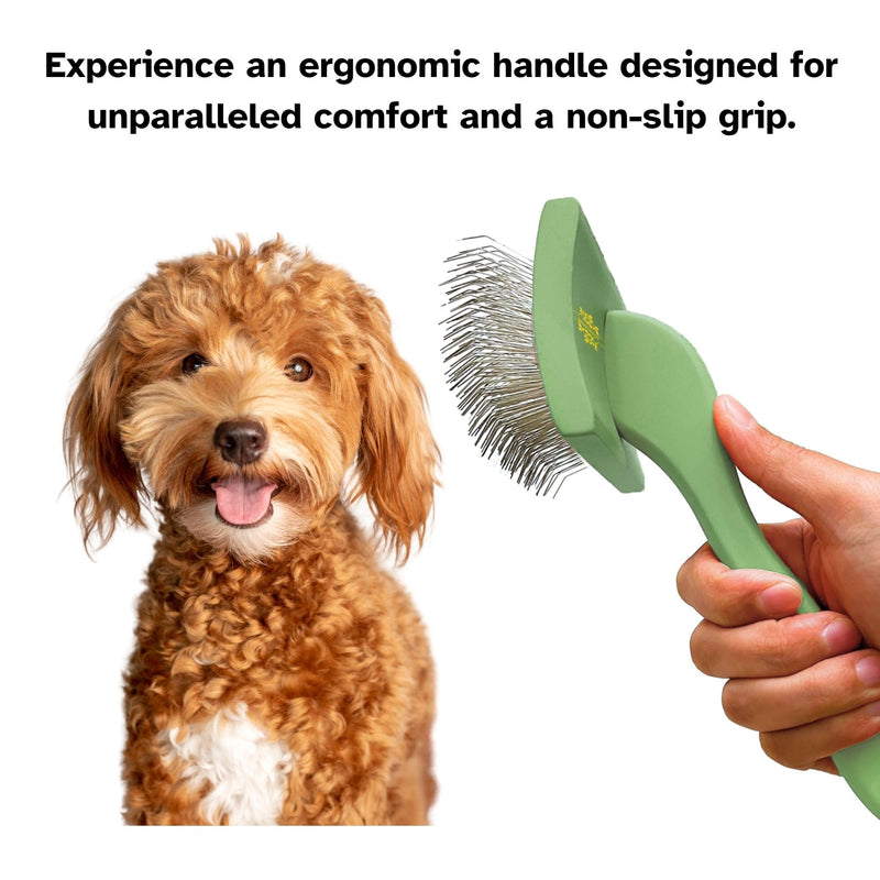Dog Slicker Brush for Goldendoodle Labradoodle Poodle - Professional Grooming with Soft Long Stainless Steel Pins, Green, Large - PawsPlanet Australia