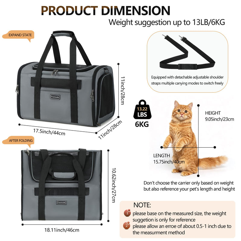 Cat Travel Carrier .Foldable Dog Carrier Bag, Soft Sided cat Carrier up to 20 Lbs,Pet Carrier Soft-Sided Escape Proof with 4 Ventilated Windows, Airline Approved Cat Carrier (Grey) Grey - PawsPlanet Australia