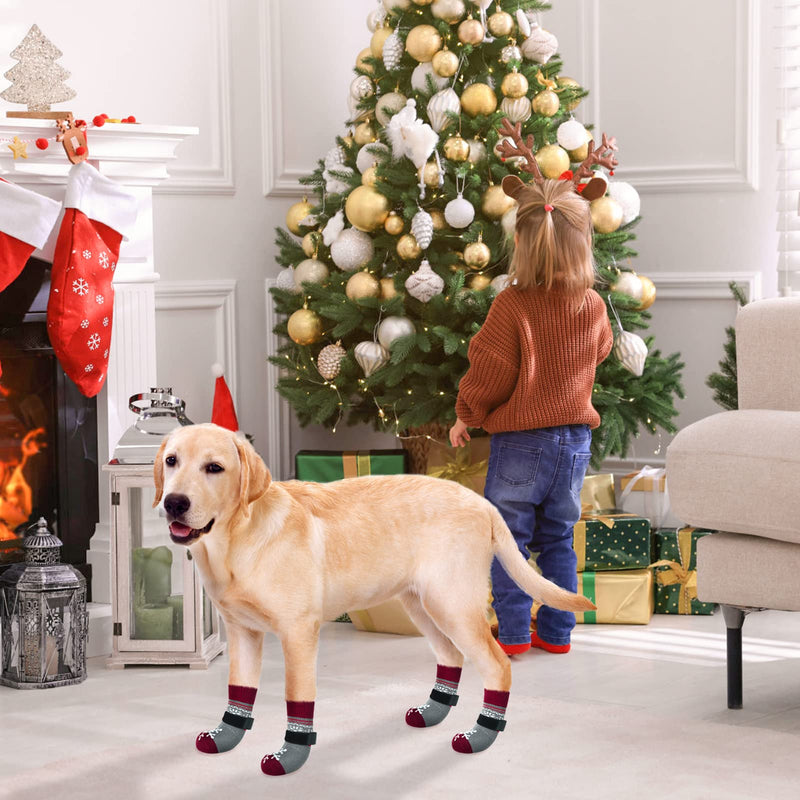BEAUTYZOO Christmas Winter Anti-Slip Dog Socks with Grips Traction Control for Small Medium Large Dogs, Non Skid Indoor Double Side Pet Paw Protector for Hardwood Floor Wear, Snowflake M M(Pack of 6) Snowflake Red - PawsPlanet Australia