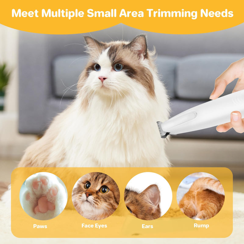 ETACCU Dog Paw Trimmer, Ultra-Quiet Pet Paw Hair Clipper with LED Light - Electric Calm Clippers Shaver for Cats Grooming Tool for Eyes, Ears, Face & Small Areas White with storage bag - PawsPlanet Australia
