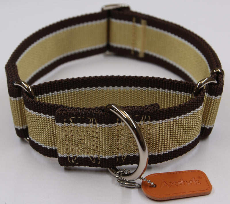 Martingale Collar 1.5 Inch Wide 1600D Extra Strong Anti Escape Nylon Dog Collar, No Pull Heavy Duty Pet Collars with 3-Color Stripe for Medium to Large Dogs (L, Khaki & Dark Brown) Large: 17" -26" - PawsPlanet Australia