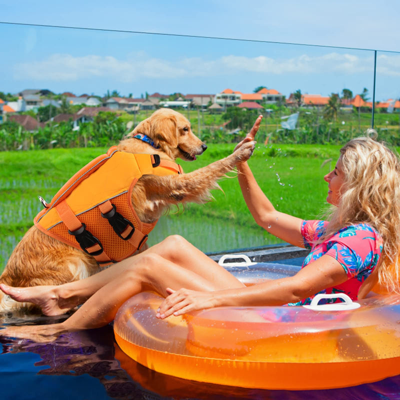 ASENKU Dog Life Jacket with Rescue Handle, Dog Life Vest for Swimming Boating with High Flotation, Ripstop Lightweight Pet Life Preserver with Reflective Stripes for Small Medium Large Dogs Orange