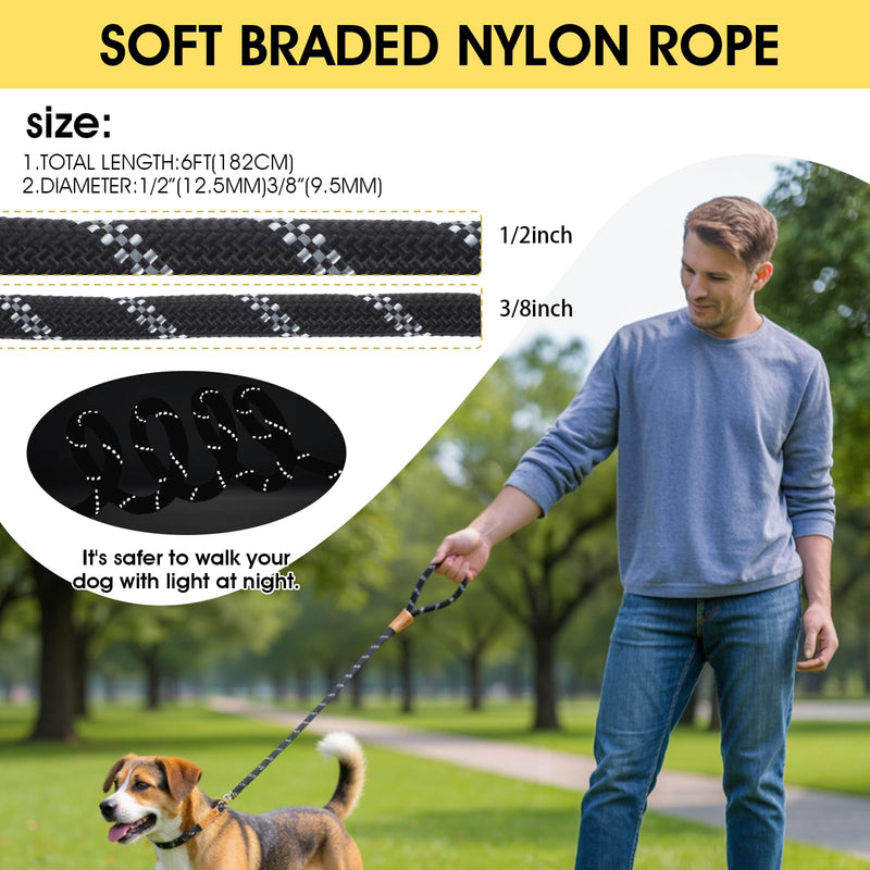 Slip Dog Leash Reflective Training Leash Heavy Duty Comfortable Premium Quality No Pull Training Leashs for Outdoor Travel Small Medium and Large Dogs (Black 6 FT) - PawsPlanet Australia