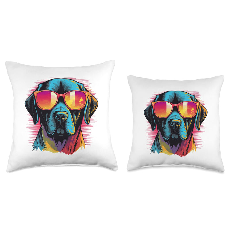 Labrador Retriever Lab Dog Breed Pet Designs Labrador Retriever Lab Dog Breed Pet with Sunglasses Throw Pillow, 16x16, Multicolor