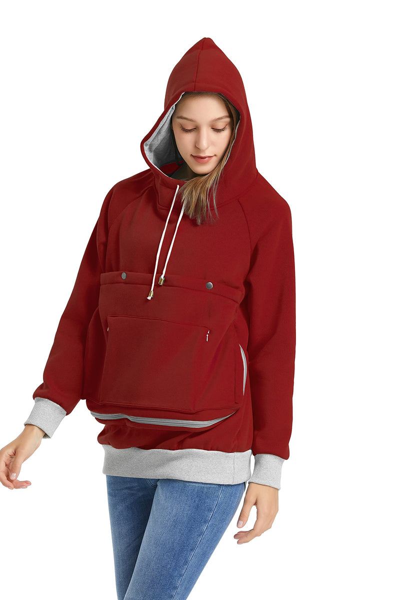 ALYC Cat Dog Carrier Hoodie Large Pet Pouch Sweatshirt Puppy Kitten Holder Pullover Top Kangaroo Hoodies for Women Burgundy X-Large - PawsPlanet Australia