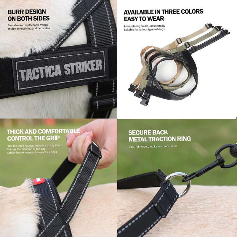 Heavy Duty Dog Harness Medium Sized Dog Adjustable Reflective Tactical Harness with Soft Padded Handl, Front Clip for Escape Proof and Easy Walking and Training, Green, M - PawsPlanet Australia