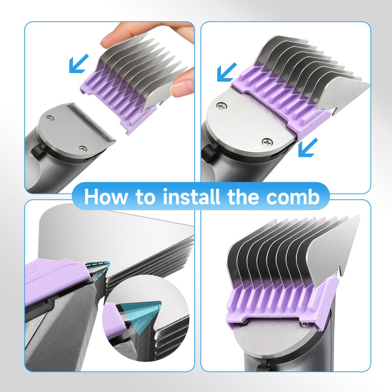 Animal Stainless Steel Clip Attachment Guide Comb Set for 5-in-1 Detachable Blade Pet Dog and Cat Grooming Clippers U-Shaped Blade(Not compatible with A5 style Detachable Blade)