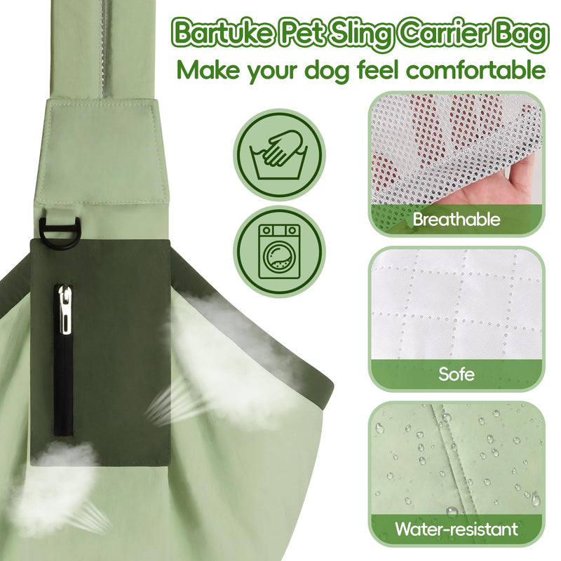 Dog Carrier Sling, Hands Free Pet Sling Carriers for Small Dogs and Cats, Thick Padded Shoulder Strap Adjustable Dog Carriers with Storage Pocket, Water-Resistant Puppy Carrier Purse, Green - PawsPlanet Australia
