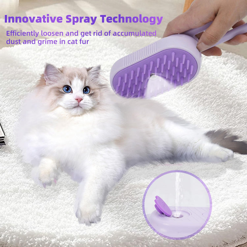 4-in-1 Rechargeable Anti-Dandruff Pet Steam Brush — brush for sheddingCats & Dogs,pet hair removal tool. Integrating functions of massage,clean, hair grooming and anti-static (purple) purple - PawsPlanet Australia