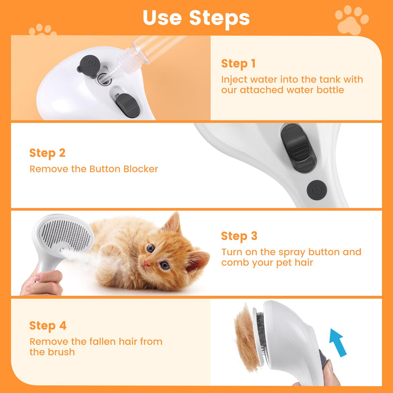 Pet Steam Brush for Dog & Cat, 4 in 1 Self Cleaning Cat Steam Brush for Shedding, Mist Spray Hair Removal Comb for Long Haired Pet Grooming, Effectively Prevents Flying Fur and Reduce Static