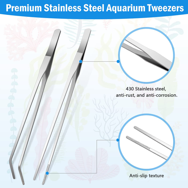 5 in 1 Aquarium Coral Feeder Kit, Luxiv 2 Pcs 60ml and 30ml Aquatic Reef Feeding Dropper with 10in Extender Pipe, 2 Pcs Stainless Steel Straight and Curved Aquarium Tweezers for Feeding Tong (Silver) Silver