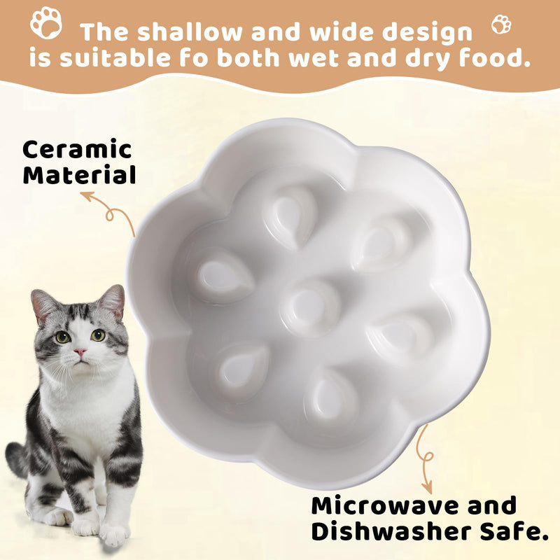 Cat Slow Feeder Bowl Heavy Duty Ceramic Shallow and Wide Cat Bowls Cute Flower Shaped Wisker Stress Free Feeding Dish for Kittens Small Pets Dry and Wet Food