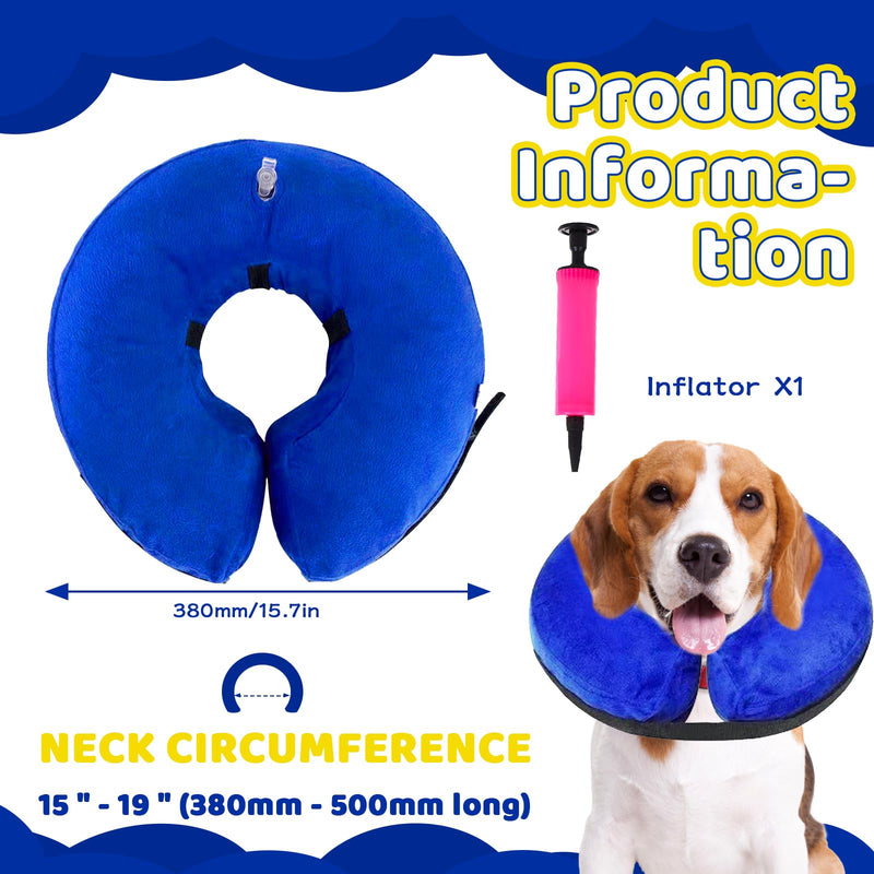 GMMG Inflatable Elizabethan Dog Collar Soft Adjustable Protection for Post-Operative Recovery (38-50cm) Blue PVC