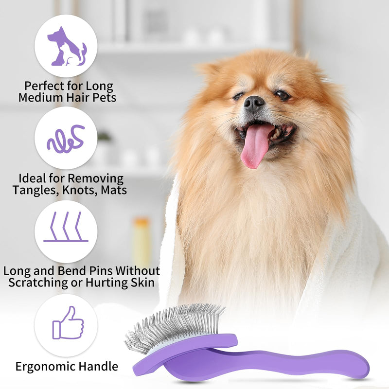 Slicker Brush for Dogs, Long Pin Dog Grooming Brush for Goldendoodles, Poodles, Doodles & More, Includes Bonus Pet Comb, Perfect for De-Shedding, Dematting & Reducing Tangles. Large, Purple - PawsPlanet Australia