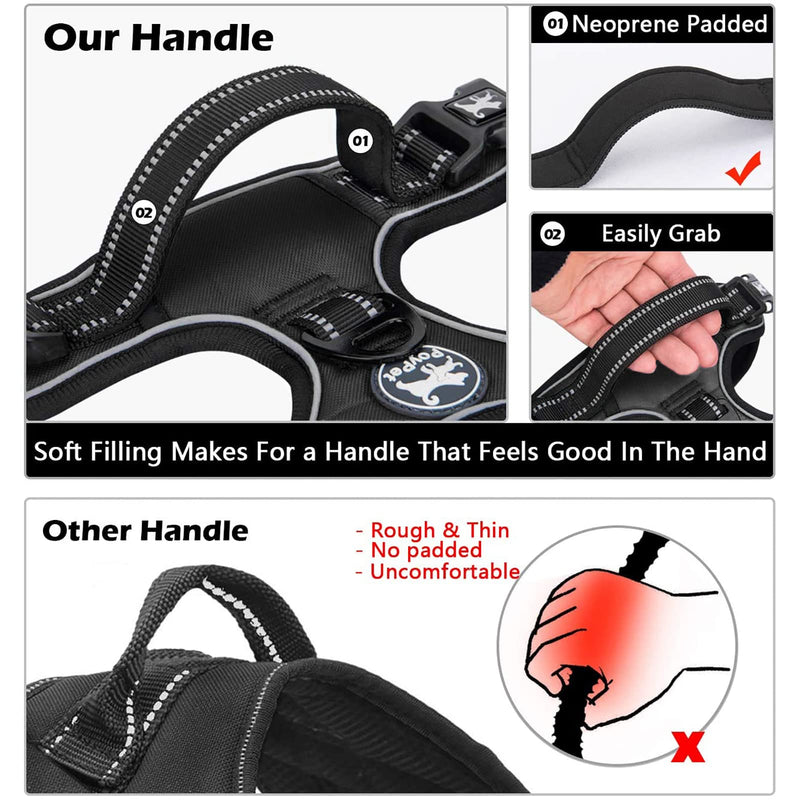 PoyPet No Pull Dog Harness with Neck Release Buckle, Reflective No-Choke Harness with 2 Leash Clip, Adjustable Soft Padded Pet Vest with Easy Control Handle for Medium Dogs (Black,M) M Black - PawsPlanet Australia