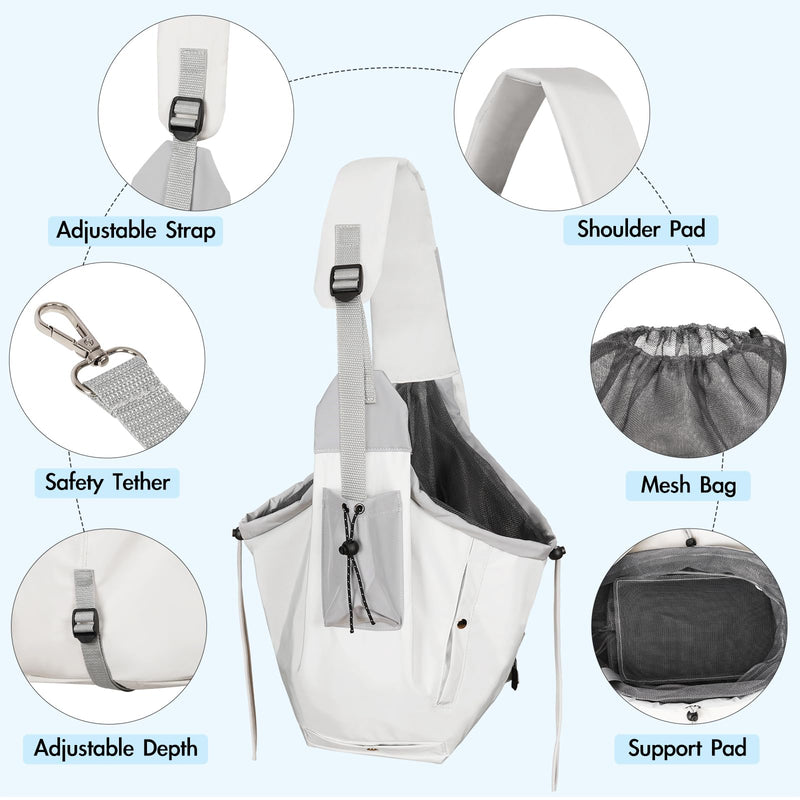 Dog Carrier Sling, Dog Carriers for Small Dogs & Cats with Pockets, Puppy Carrier Sling 15 lbs Machine Washable, Adjustable Shoulder Strap, Hands Free for Family Outdoor Use (Grey) Grey - PawsPlanet Australia