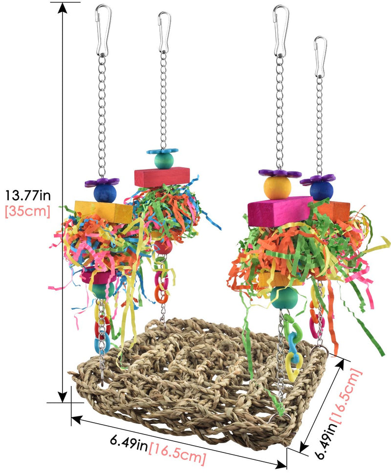 KATUMO Conure Toys, Bird Grass Swing Mat Parrot Climbing Hammock with Colorful Toys for Parakeet, Cockatiel, Sun Conure, Lovebird, Budgie, Small Birds 6.4 x 6.4 x 0.78 inch - PawsPlanet Australia