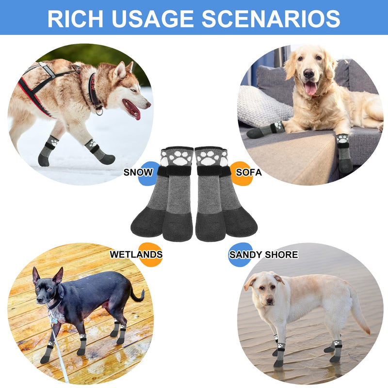 BEAUTYZOO 6 PCS Anti Slip Dog Boots & Paw Protectors to Prevent Licking on Hardwood Floors,Waterproof Dog Shoes for Small Medium Large Senior Dogs,Grip Socks for Winter Snow Booties Outdoor Walking, M Grey