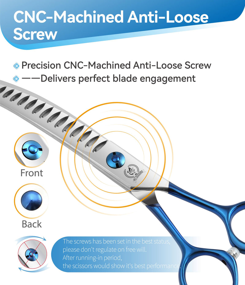 Fenice Peak Curved Chunkers Dog Grooming Scissors with Coating 440C Stainless Steel, 7 inch Professional Chunker Shears，25 Degree of Curved Blade，Dog Trimming Scissors for Grooming Face and Paws 7" - PawsPlanet Australia