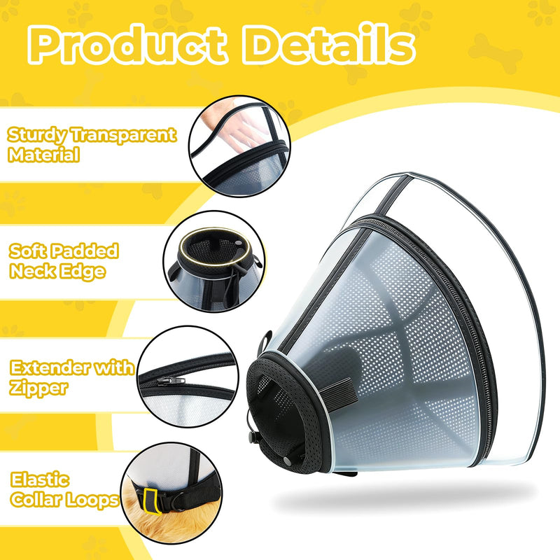 Upgraded Dog Cone Collar for Dogs After Surgery, Soft Transparent Pet Recovery Collar for Large Medium Small Dogs, Depth Adjustable Dog Cone Collar, Elizabethan Collar (XL, Black) XL (Neck: 17.72-20.47")