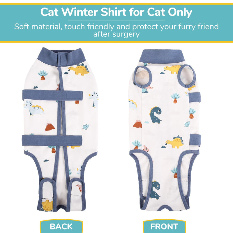 SUNFURA Cat Recovery Suit, Breathable Cat Surgery Recovery Suit Kitten Onesie for Cats After Surgery, Cat Surgical Spay Suit Male Female E-Collar Alternative Anti Licking Wounds, Blue S Small Blue Dinasour