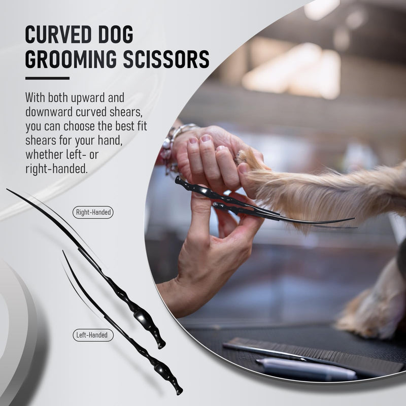 Purple Dragon Dog Grooming Scissors Set - Curved Thinning, Straight, Up & Down Curved Scissors and Comb, 7 Inch Black Shears with Adjustable Screw for Dogs and Cats Curved Thinning Set - PawsPlanet Australia