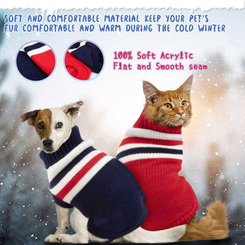 Rypet 2 Packs Striped Cat Sweater - Warm Knitted Sweater Turtleneck Cat Winter Clothes for Kittys and Small Dogs X-Small (Pack of 2)