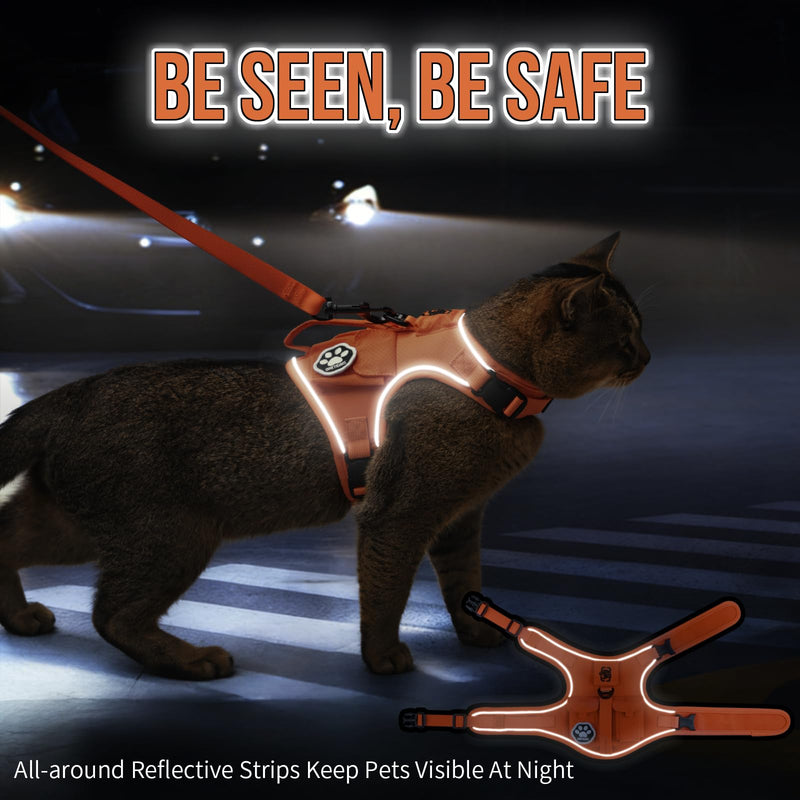 OneTigris Cat Harness and Leash - Escape Proof Soft Adjustable Kitten Harness, Breathable, Comfortable, Durable Water-Resistant Tactical Vest with Reflective Strips and Pocket for Cat Tracker Orange XXXS:(N:6.5"-12",C:12"-16",B.L:6.5",W:6.5 -13 lbs) - PawsPlanet Australia