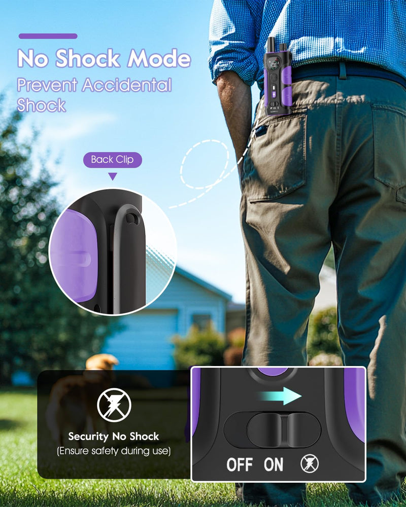 SLOPEHILL Dog Shock Collar,4200FT Dog Training Collar with Remote,IPX8 Waterproof E-Collar with Beep,Vibration,Shock,Flashing Light,No Shock Model,Electric Shock Collar for Dogs,Purple 2PCS Purple