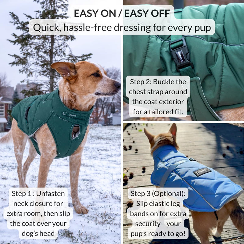 DJANGO Insulated Winter Dog Coat – Warm, Water-Repellent Puffer Jacket for Medium & Large Dogs – Adjustable, Reflective, Cozy Cold-Weather Dog Coat with Harness Hole for Snow – Firelight Red, Large