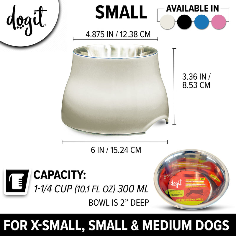 Dogit Elevated Dog Bowl, Stainless Steel Dog Food and Water Bowl for Small Dogs, White, 73745 Off White