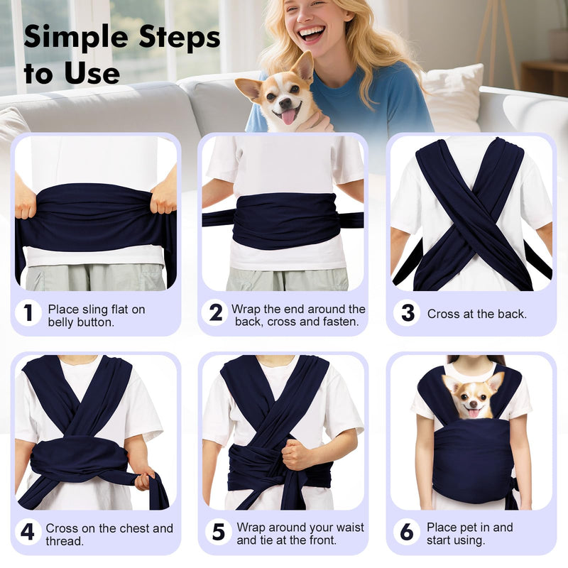 Pawaboo Pet Sling Carrier, Hands Free Dog Carrier Sling for Small Dogs and Cats, Puppy Kitten Pouch Soft Cotton Front Facing Cat Carriers Papoose, Reduce Back Neck Pain, Navy Blue A-Navy Blue - PawsPlanet Australia