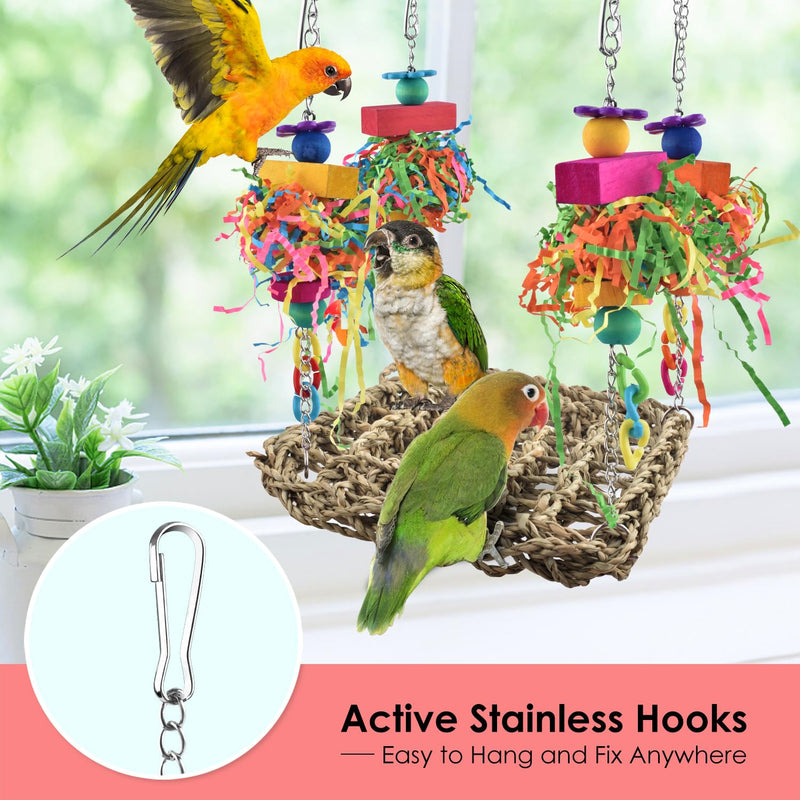 KATUMO Conure Toys, Bird Grass Swing Mat Parrot Climbing Hammock with Colorful Toys for Parakeet, Cockatiel, Sun Conure, Lovebird, Budgie, Small Birds 6.4 x 6.4 x 0.78 inch - PawsPlanet Australia