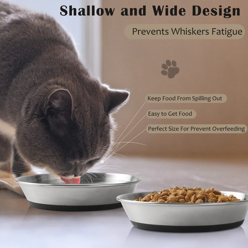Stainless Steel Cat Bowls,Whisker Friendly Shallow Cat Dishes for Food and Water,Non-Slip Silicone Bottom,Heavy Duty,Replacement Kitten Metal Plate for Elevated Stands,6 Pack 6 Pack